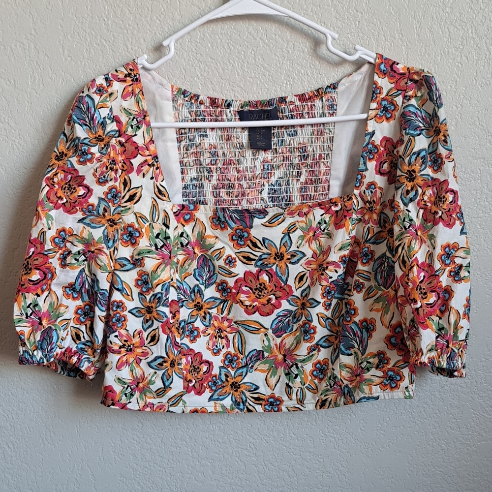 Rachel Rachel Roy Square Neck Colorful Floral Crop Top Size Large